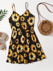 SHEIN Vestido de tirantes con estampado de girasol - Multicolor - Ver 1