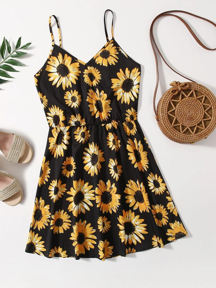 SHEIN Vestido de tirantes con estampado de girasol - Multicolor - Ver 1