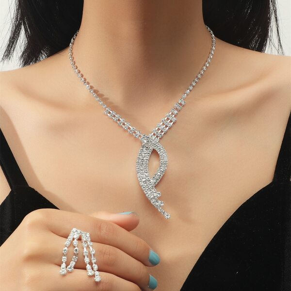 

1pc Rhinestone Decor Necklace & 1pair Drop Earrings, Silver