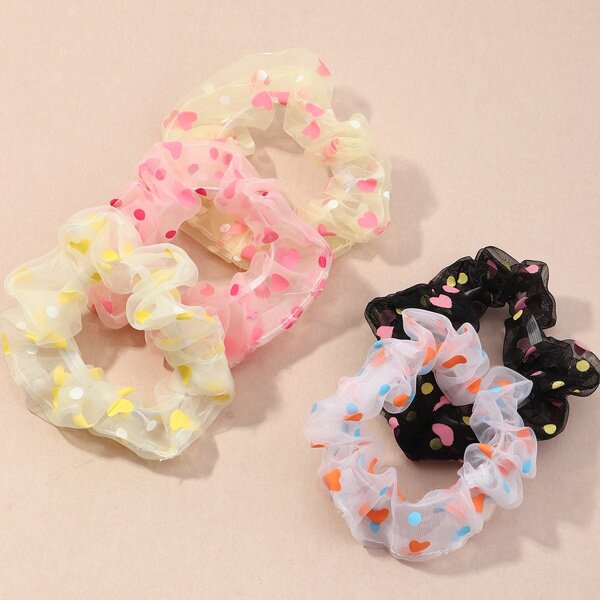 

5pcs Toddler Girls Heart Pattern Scrunchie, Multicolor