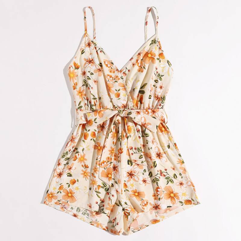 

Floral Belted Romper, Multicolor