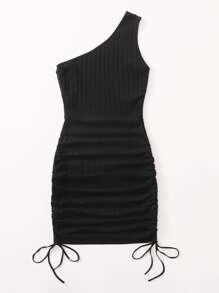 SHEIN Drawstring Ruched Bodycon Dress - Black - View 2