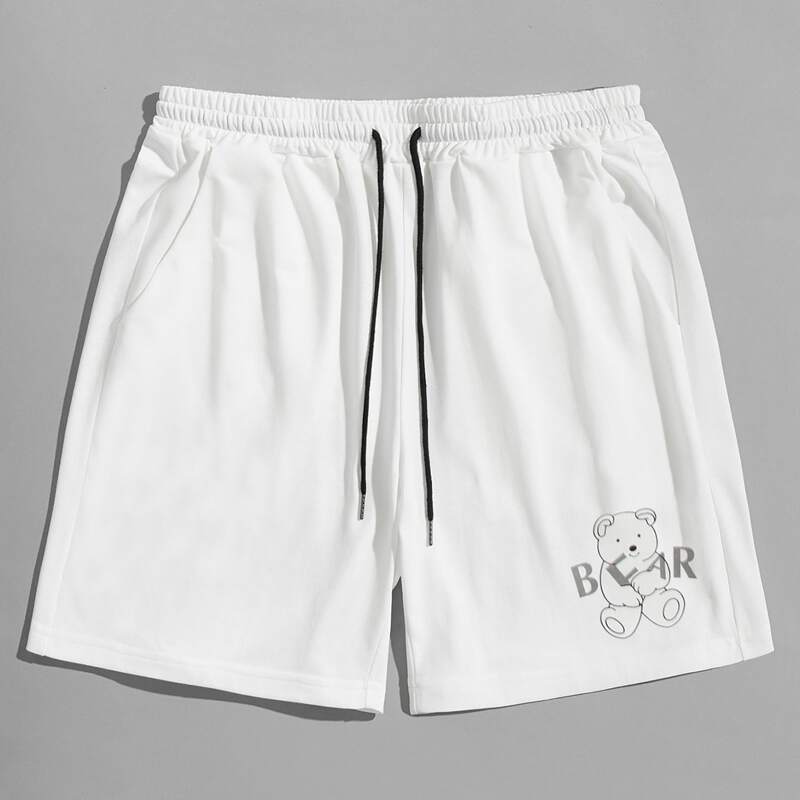

Guys Letter Cartoon Bear Drawstring Shorts, White