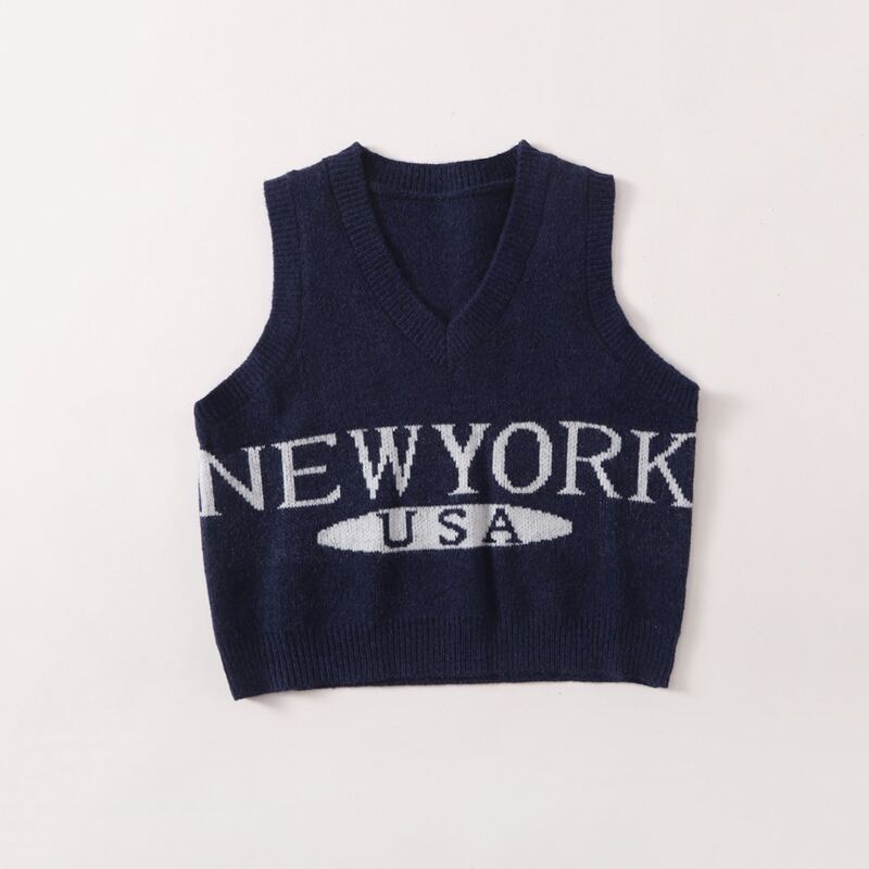

Letter Pattern Sweater Vest, Navy blue
