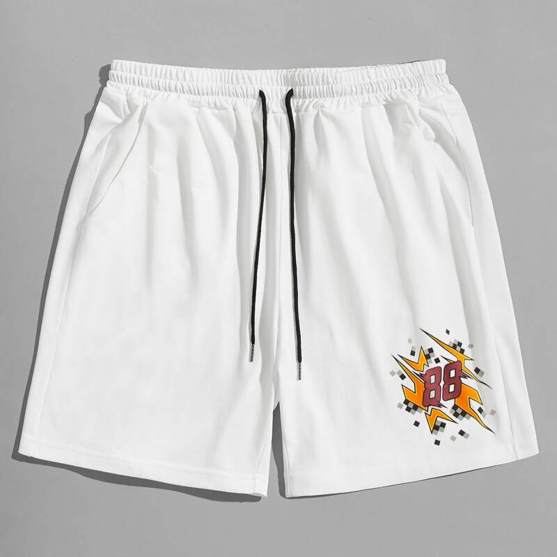 

Guys Lightning Graphic Drawstring Shorts, White