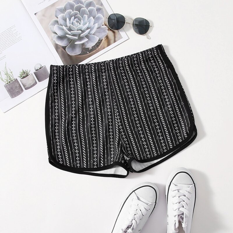 

Chain Print Track Shorts, Black