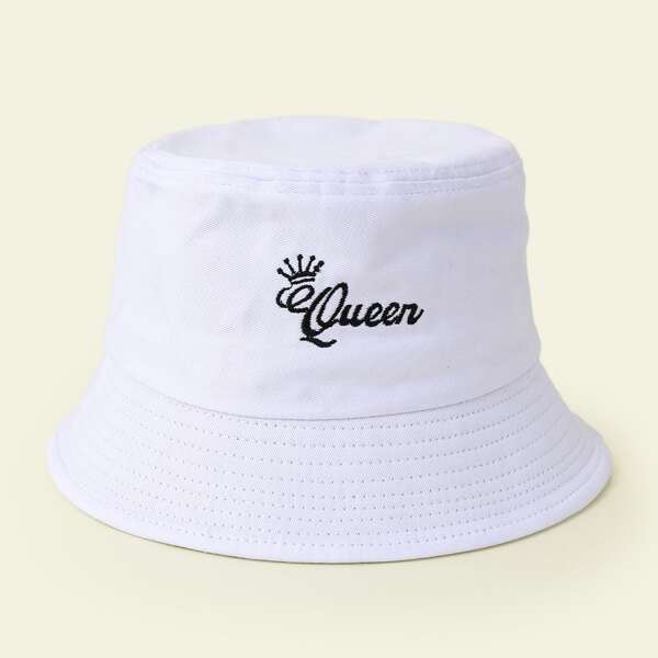 

Letter Embroidered Bucket Hat, White