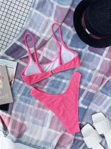 SHEIN Swim High Cut Bikini Set For Summer Beach Vacation - Hot Pink - View 2