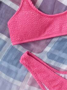 SHEIN Swim High Cut Bikini Set For Summer Beach Vacation - Hot Pink - View 3