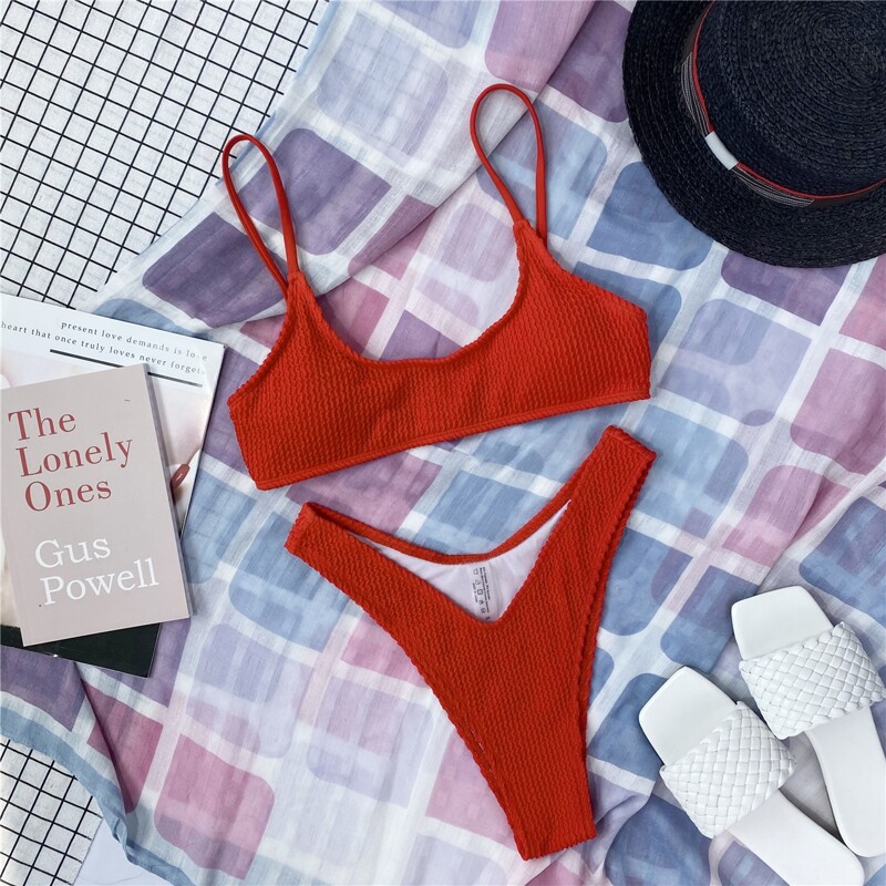 

High Cut Bikini Swimsuit, Red