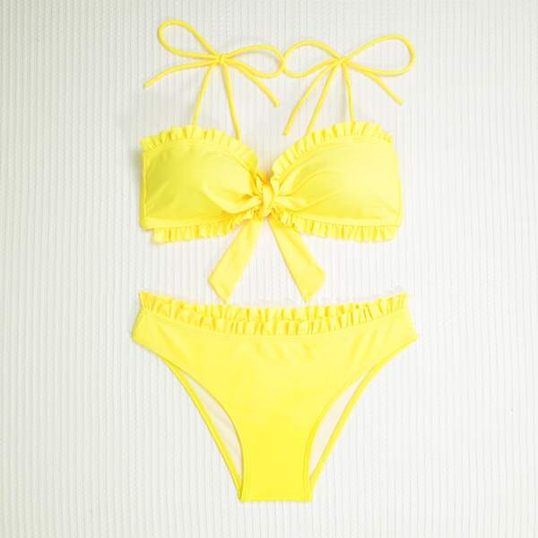 

Frill Knot Bikini Swimsuit, Yellow