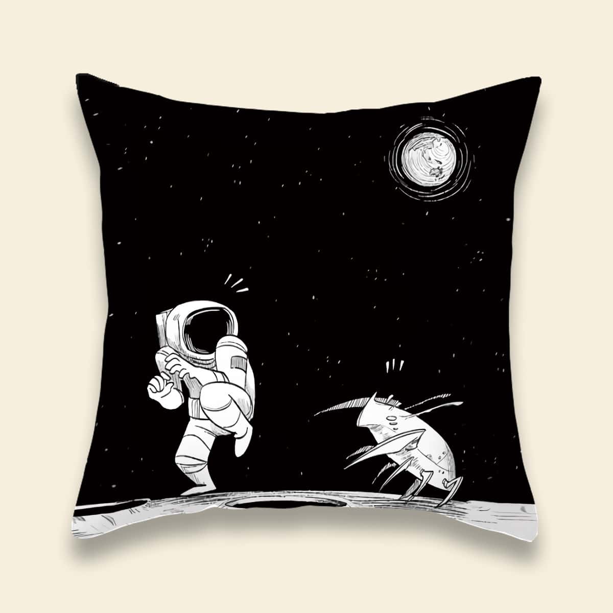

Astronaut Print Cushion Cover Without Filler, Black and white