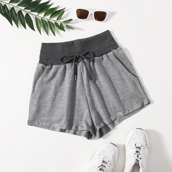 

Knot Front Wideband Waist Track Shorts, Grey