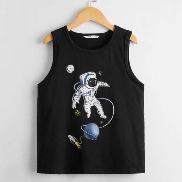 

Boys Astronaut Print Tank Top, Black