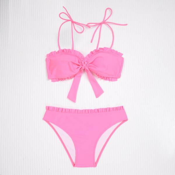

Frill Knot Bikini Swimsuit, Pink