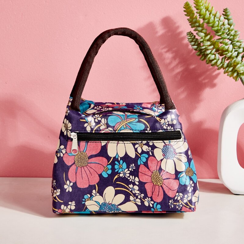 

Flower Print Lunch Bag, Purple