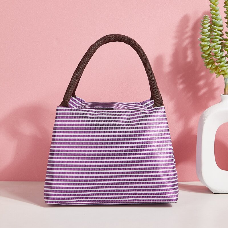 

Striped Pattern Lunch Bag, Mauve purple