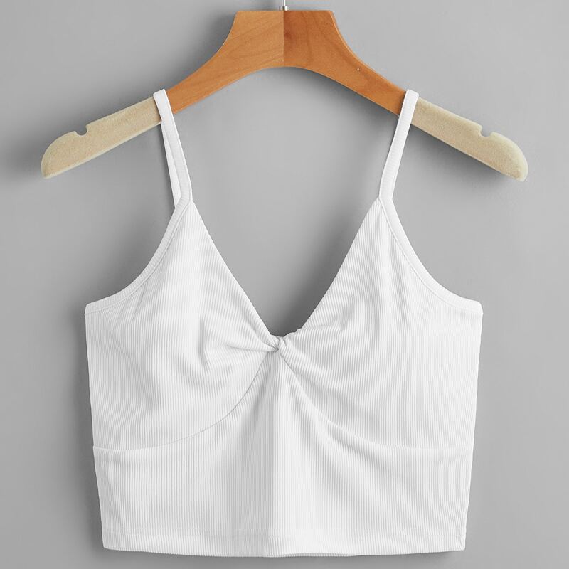 

Solid Ribbed Crop Cami, White