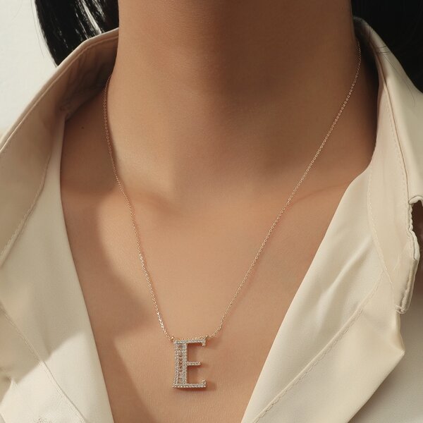 

Zircon Letter Charm Necklace, Gold