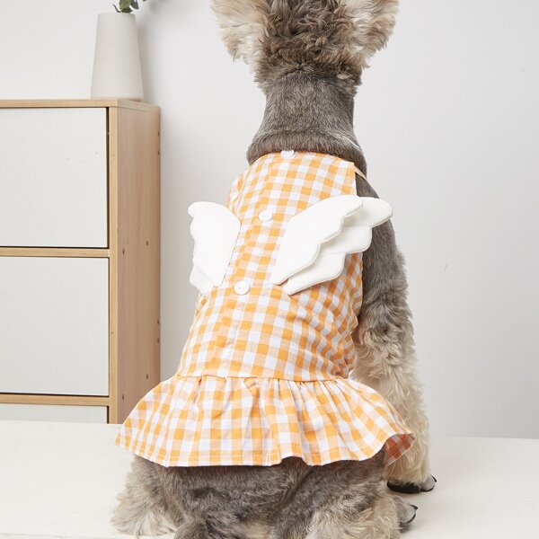 

Wing Detail Gingham Pet Dress, Orange