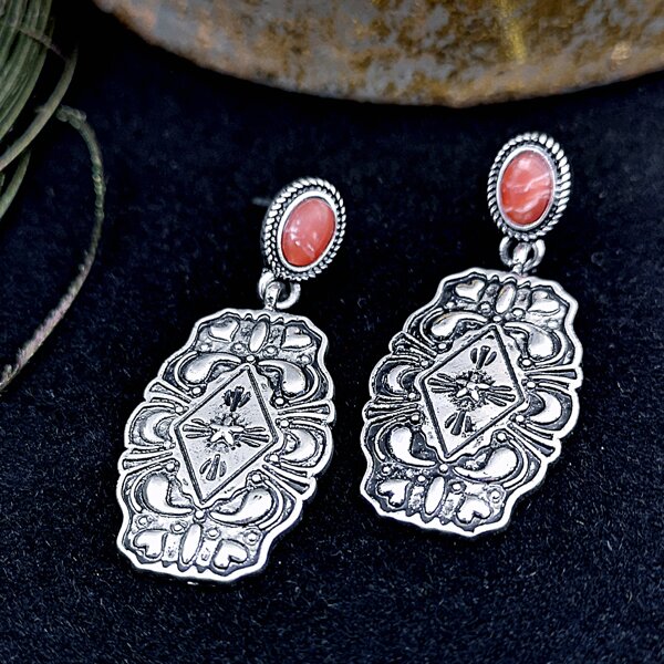 

Textured Metal Drop Earrings, Antique silver