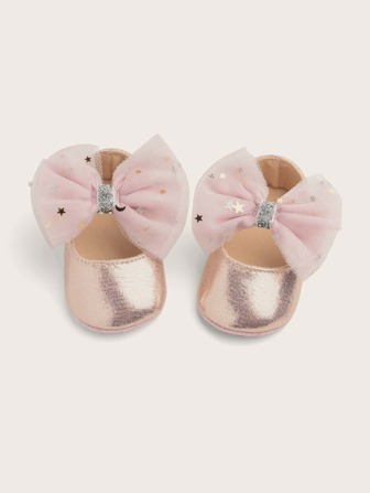 1 Par De Zapatos Casuales Mary Jane Para Niñas Con Adorno De Lazo