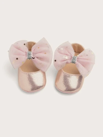 1pair Baby Girls' Mary Jane Casual Shoes With Bow Decor
