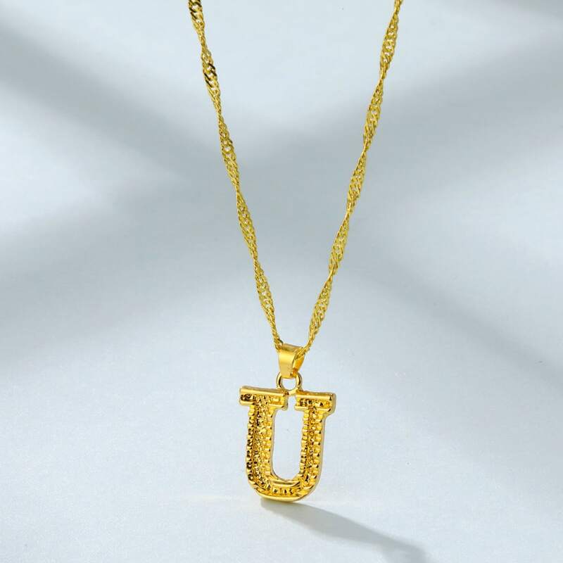 Letter U Pendant Necklace, Gold