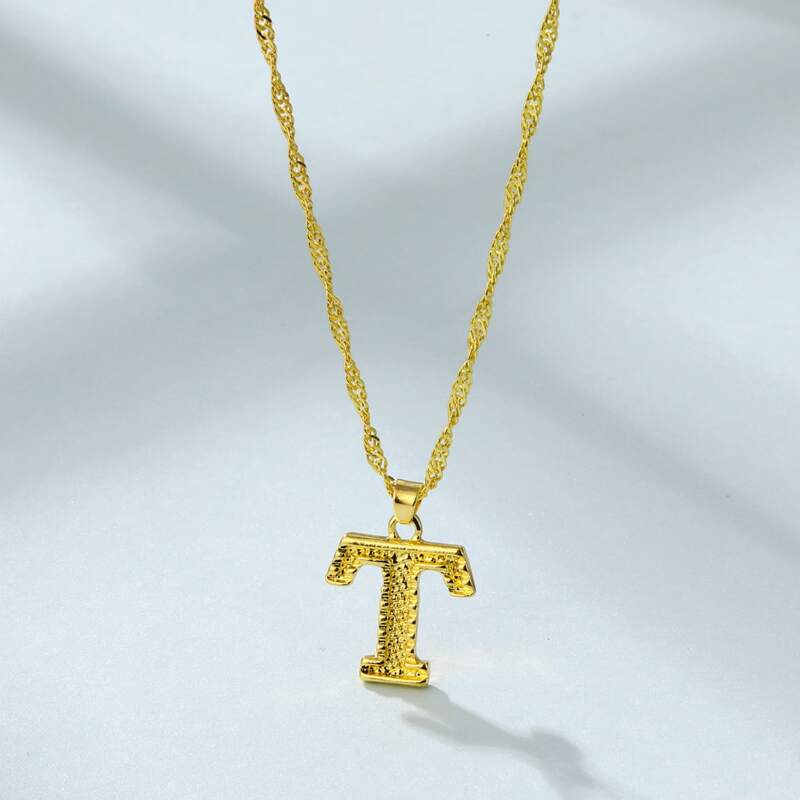 

Letter T Charm Pendant Necklace, Gold