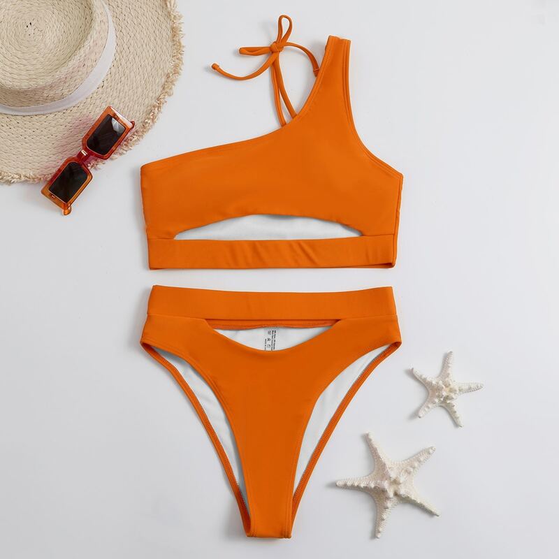 

Cut Out One Shoulder Bikini Swimsuit, Orange