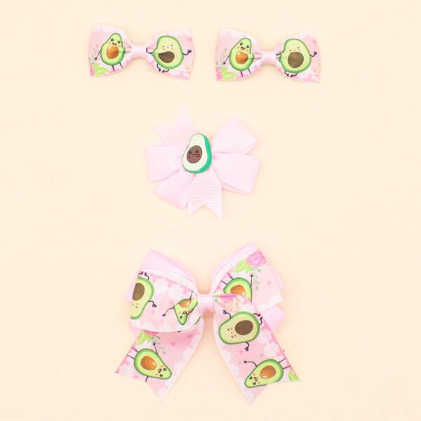 

4pcs Toddler Girls Cartoon Avocado Graphic Bow Decor Hair Clip, Pink
