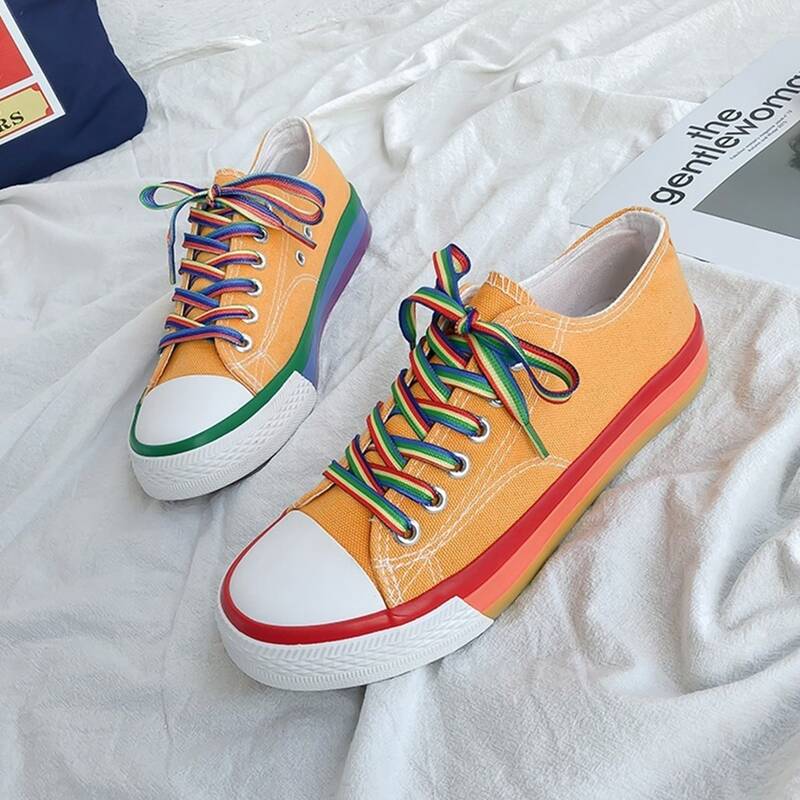 

Rainbow Strap Lace-up Canvas Sneakers, Orange