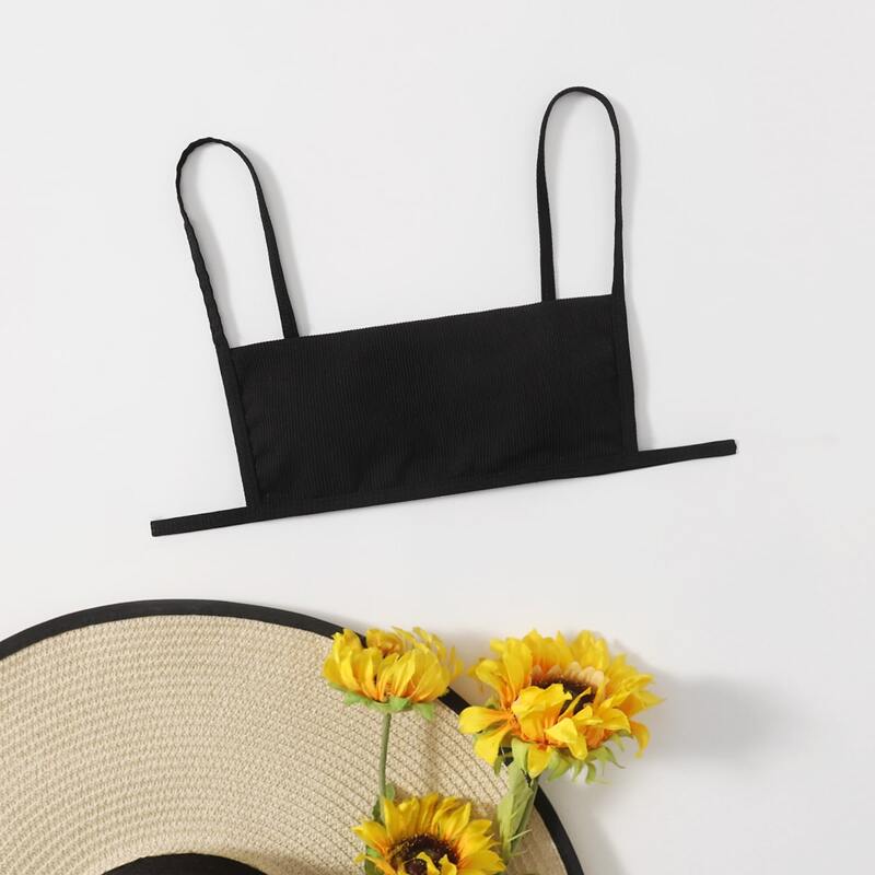 

Solid Rib Bikini Top, Black