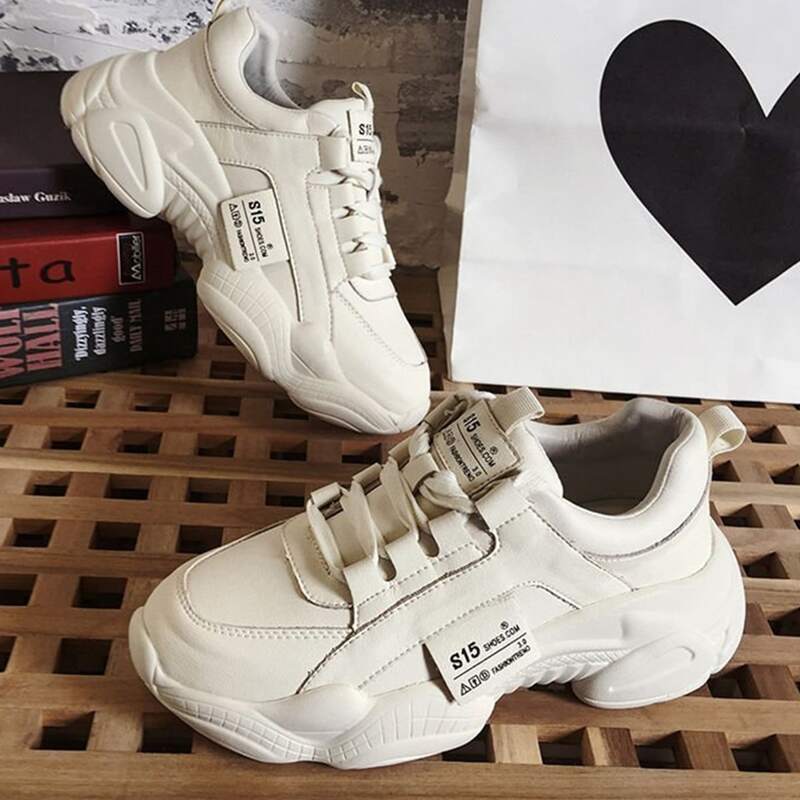 

Letter Lace-up Chunky Sneakers, Beige