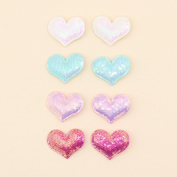 

8pcs Toddler Girls Sequin Heart Decor Hair Clip, Multicolor
