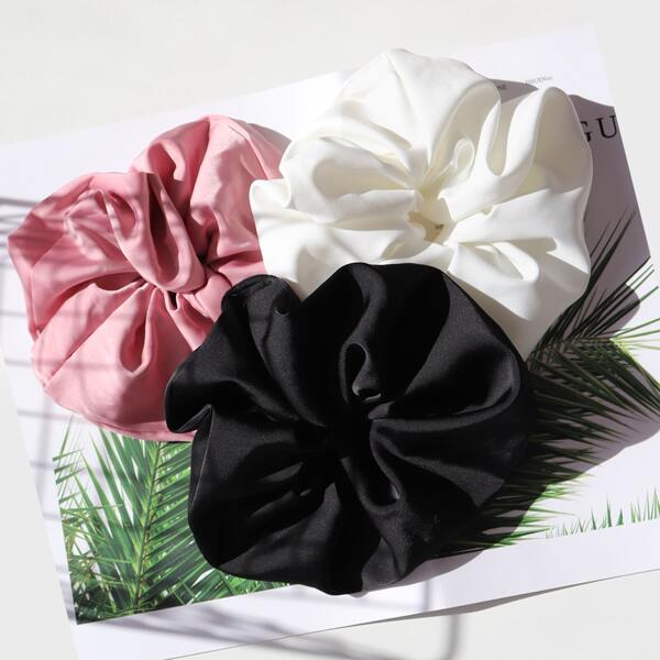 

3pcs Plain Pleated Scrunchie, Multicolor