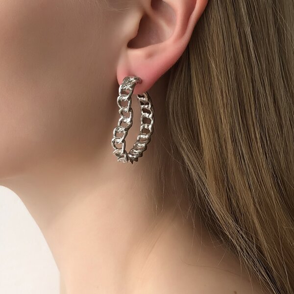 

Chain Heart Design Hoop Earrings, Silver
