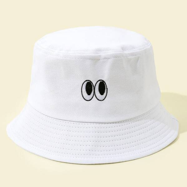

Cartoon Embroidered Bucket Hat, White