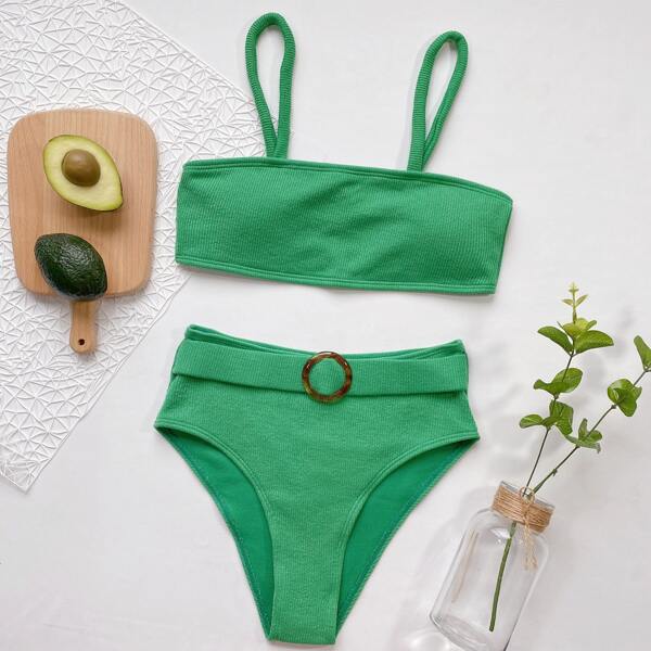 

Belted High Waist Bikini Swimsuit, Green