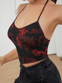 SHEIN ICON Hoa văn rồng Trung Quốc viền không đối xứng ngắn cổ tròn đầu - Nhiều màu - Xem 4