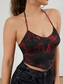 SHEIN ICON Hoa văn rồng Trung Quốc viền không đối xứng ngắn cổ tròn đầu - Nhiều màu - Xem 5