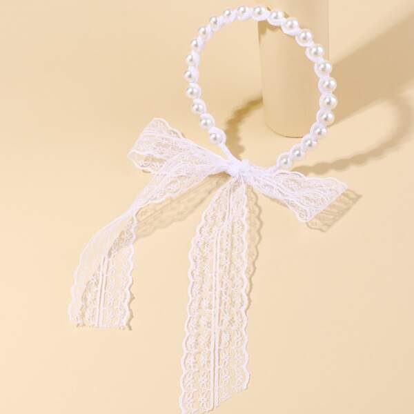 

Girls Faux Pearl Decor Headband, White