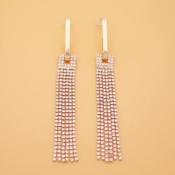 

Rhinestone Tassel Drop Earrings, Gold