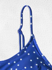 Polka Dot High Waisted Bikini Set - Blue and White - View 5