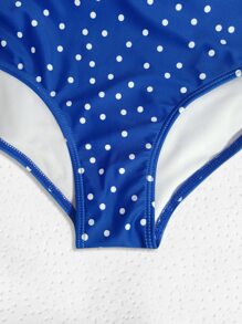 Polka Dot High Waisted Bikini Set - Blue and White - View 6