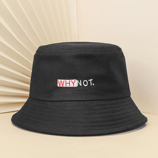 

Letter Embroidered Bucket Hat, Black