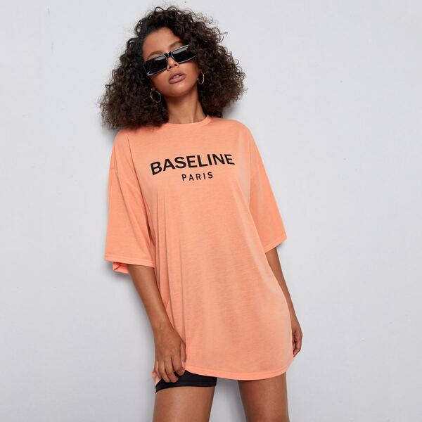 

Letter Graphic Drop Shoulder Tee, Coral orange