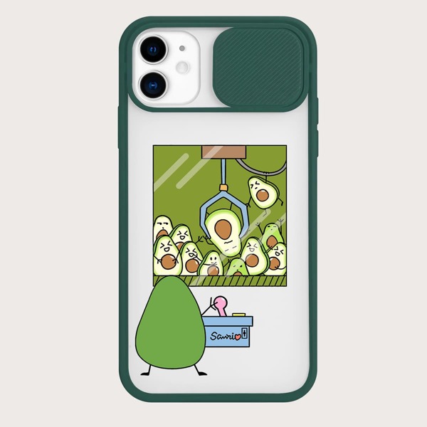 

Cartoon Avocado Slide Camera Cover Phone Case, Green