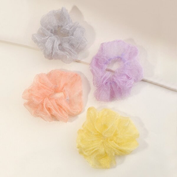 

4pcs Plain Pleated Scrunchie, Multicolor