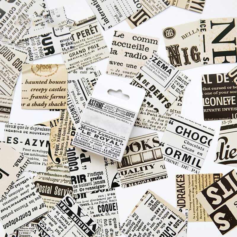 

45pcs Newspaper Print Sticker, Multicolor